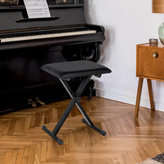 Adjustable Piano Bench, X-Style Folding Stool, Padded Seat, Black Piano Benches Black at Gallery Canada