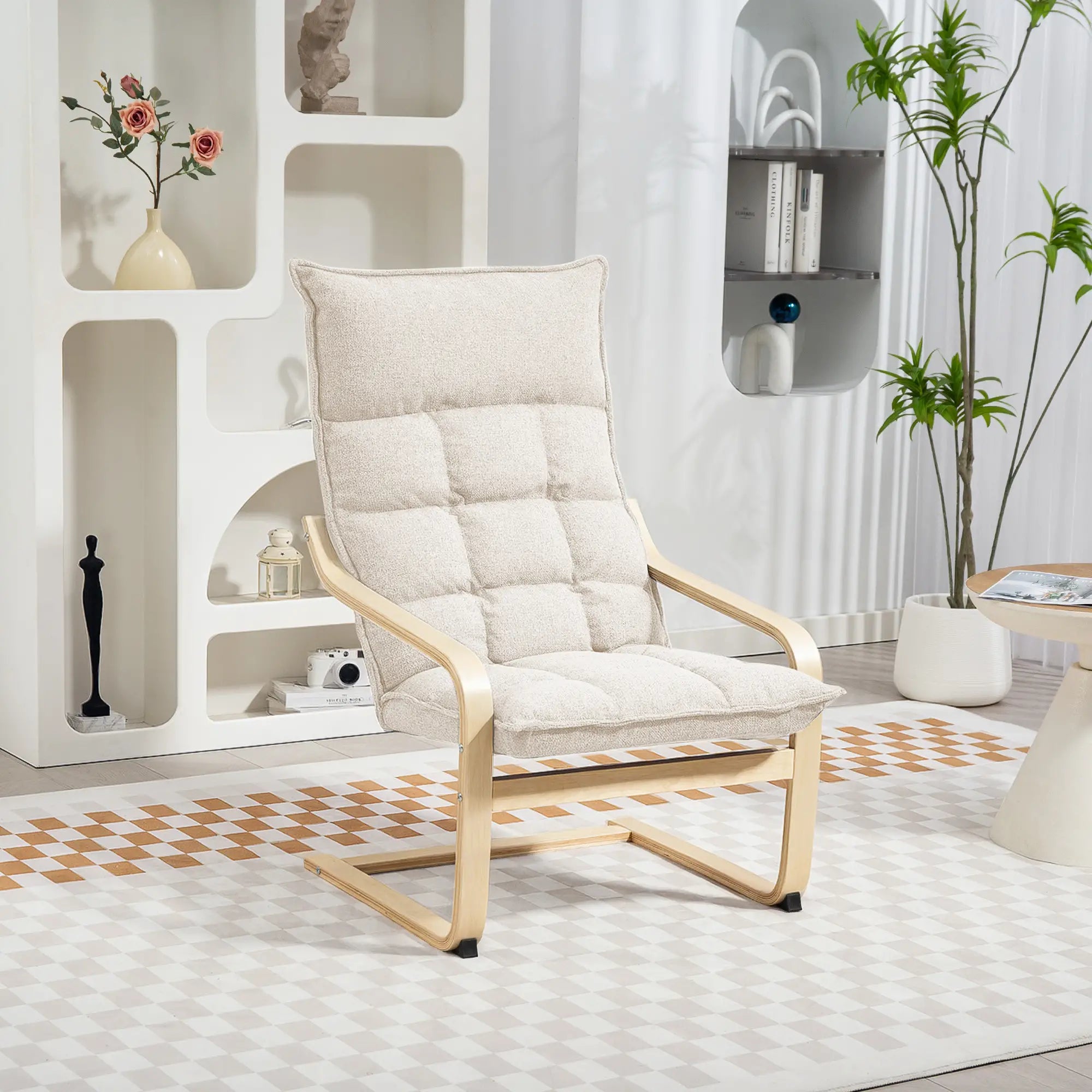 Modern Armchair, Upholstered Accent Chair, Curved Leg, Cream White Accent Chairs at Gallery Canada