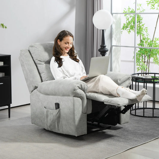 Manual Recliner Chair, Vibration Massage, Side Pockets, Microfibre, Grey Sofas & Reclining Chairs Grey at Gallery Canada