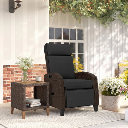 Outdoor Recliner Chair, Adjustable Backrest, Cushion, Side Tray, Black Wicker Chaise Loungers at Gallery Canada
