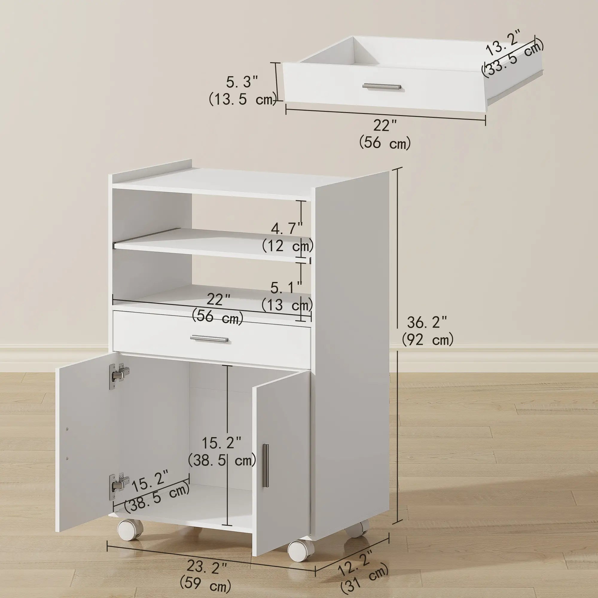 Microwave Cart with Wheels, Storage Cabinet, White Kitchen Islands & Kitchen Carts at Gallery Canada