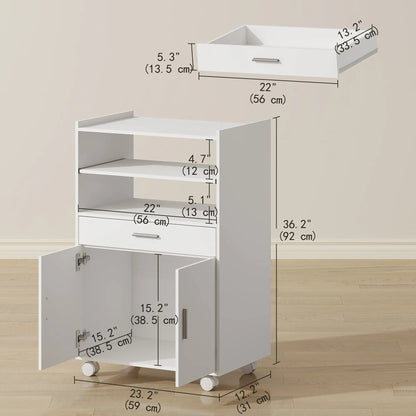 Microwave Cart with Wheels, Storage Cabinet, White Kitchen Islands & Kitchen Carts at Gallery Canada