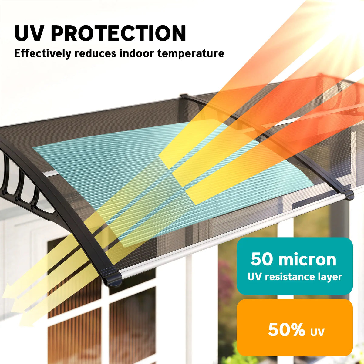 Polycarbonate Window Awning, 40" x 80", UV Rain Snow Protection, Brown Door Awnings at Gallery Canada