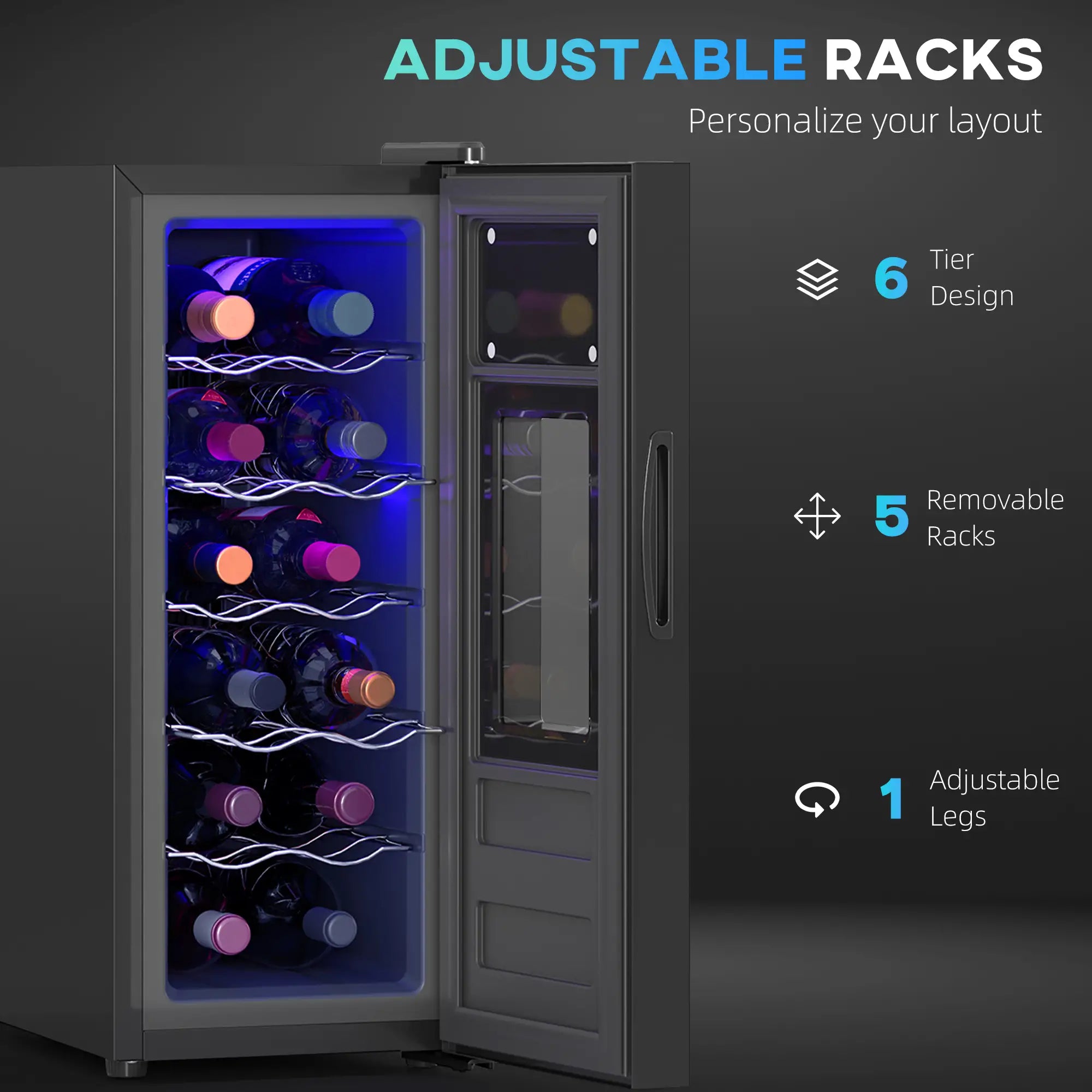 12 Bottle Wine Fridge, Under Counter Cooler, Glass Door, LED Light, Temp Control Small Kitchen Appliances at Gallery Canada