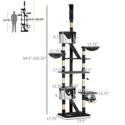 94"-102" Floor to Ceiling Cat Tree, Multi-Level Play House, Scratching Post Floor to Ceiling Cat Trees at Gallery Canada