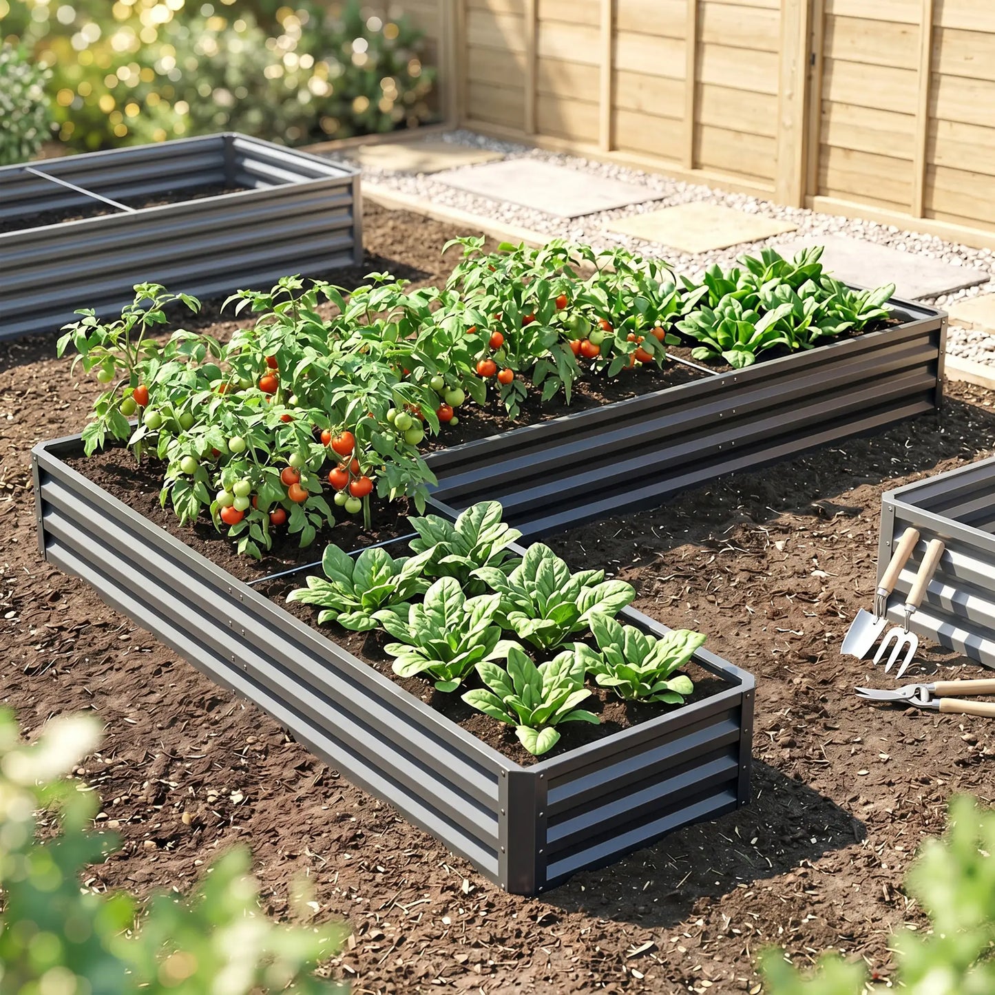 L-Shaped Raised Garden Bed, 82" x 109" x 12", Galvanized Steel, Dark Grey Galvanized Planter Boxes at Gallery Canada