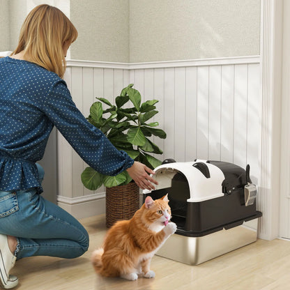 XL Stainless Steel Cat Litter Box with Lid, Scoop, 23.7" x 15.9" x 17.6" Cat Litter Box Enclosures at Gallery Canada