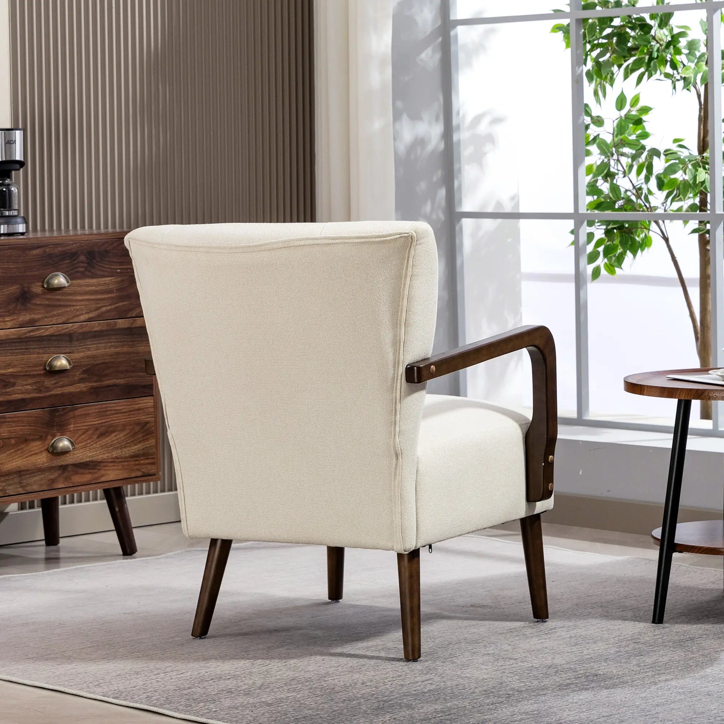 Accent Chair, Wooden Legs, Linen Fabric, Thick Padding, Cream White Accent Chairs at Gallery Canada