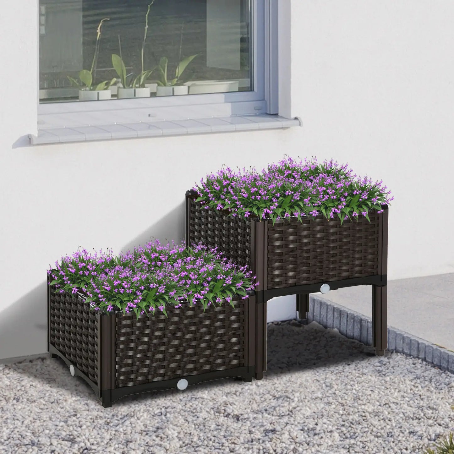 2 Piece Raised Garden Bed, PP Flower Vegetable Herb Grow Box, Brown Elevated Garden Beds at Gallery Canada