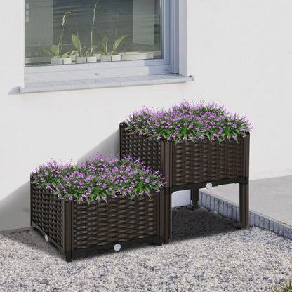 2 Piece Raised Garden Bed, PP Flower Vegetable Herb Grow Box, Brown Elevated Garden Beds at Gallery Canada