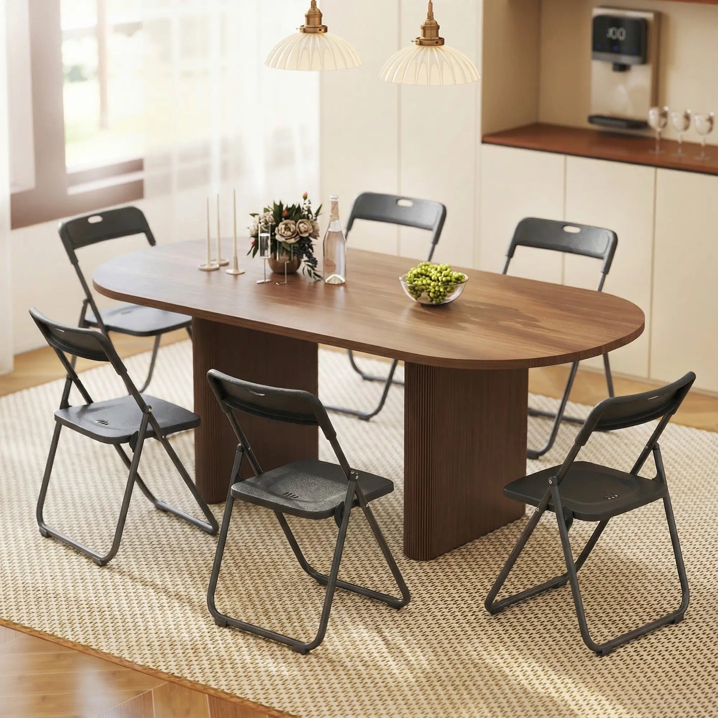 Folding Chairs 6 Pack, Black Plastic With Steel Frame, Black Dining Chairs at Gallery Canada