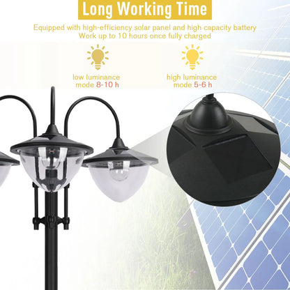3-Head LED Solar Light, Street Light Post with Planter, Black Solar Post Lamps at Gallery Canada