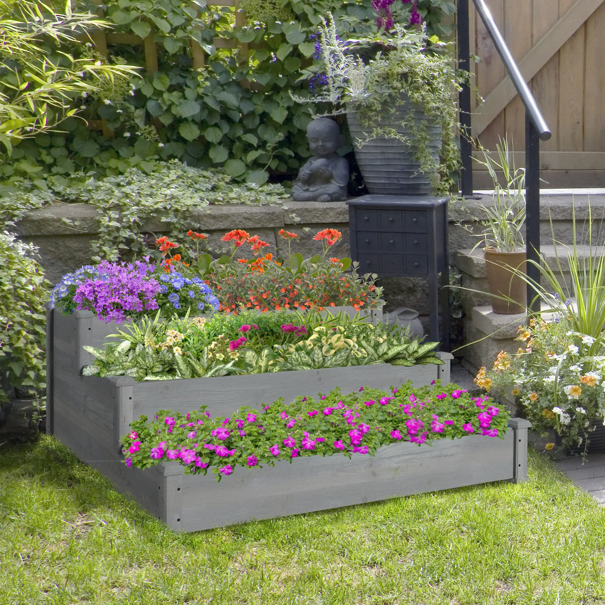 3-Tier Garden Bed Planter Box, 49"x49"x22", Grey Raised Garden Beds at Gallery Canada