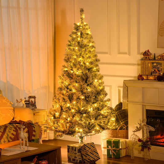 6ft Prelit Snow Flocked Christmas Tree, Metal Base, Warm White LED Pre Lit Christmas Trees Green at Gallery Canada