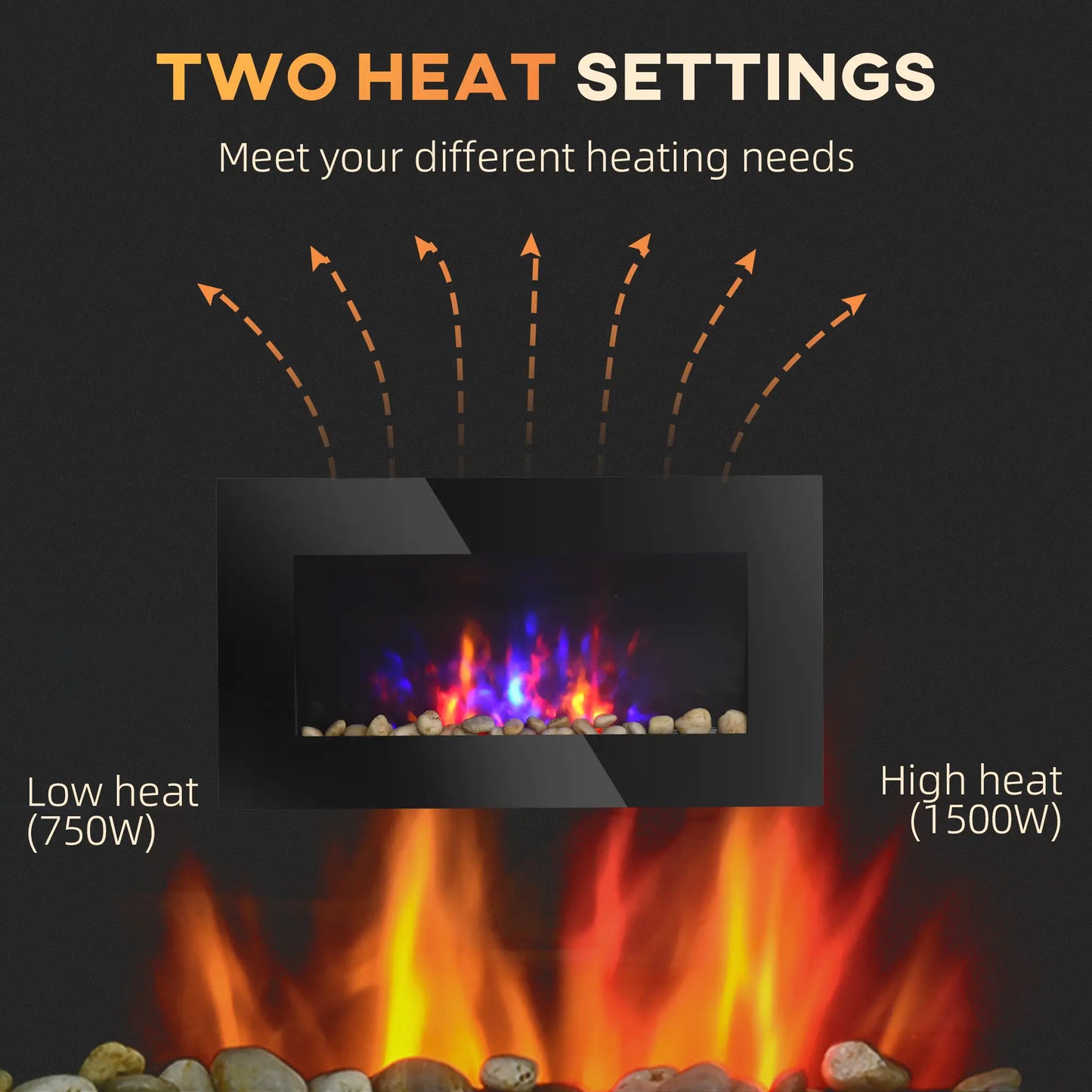 Wall Mounted Fireplace, 28.5 Inch Electric, LED Flame Effect, 7 Colors, Black Electric Fireplaces at Gallery Canada