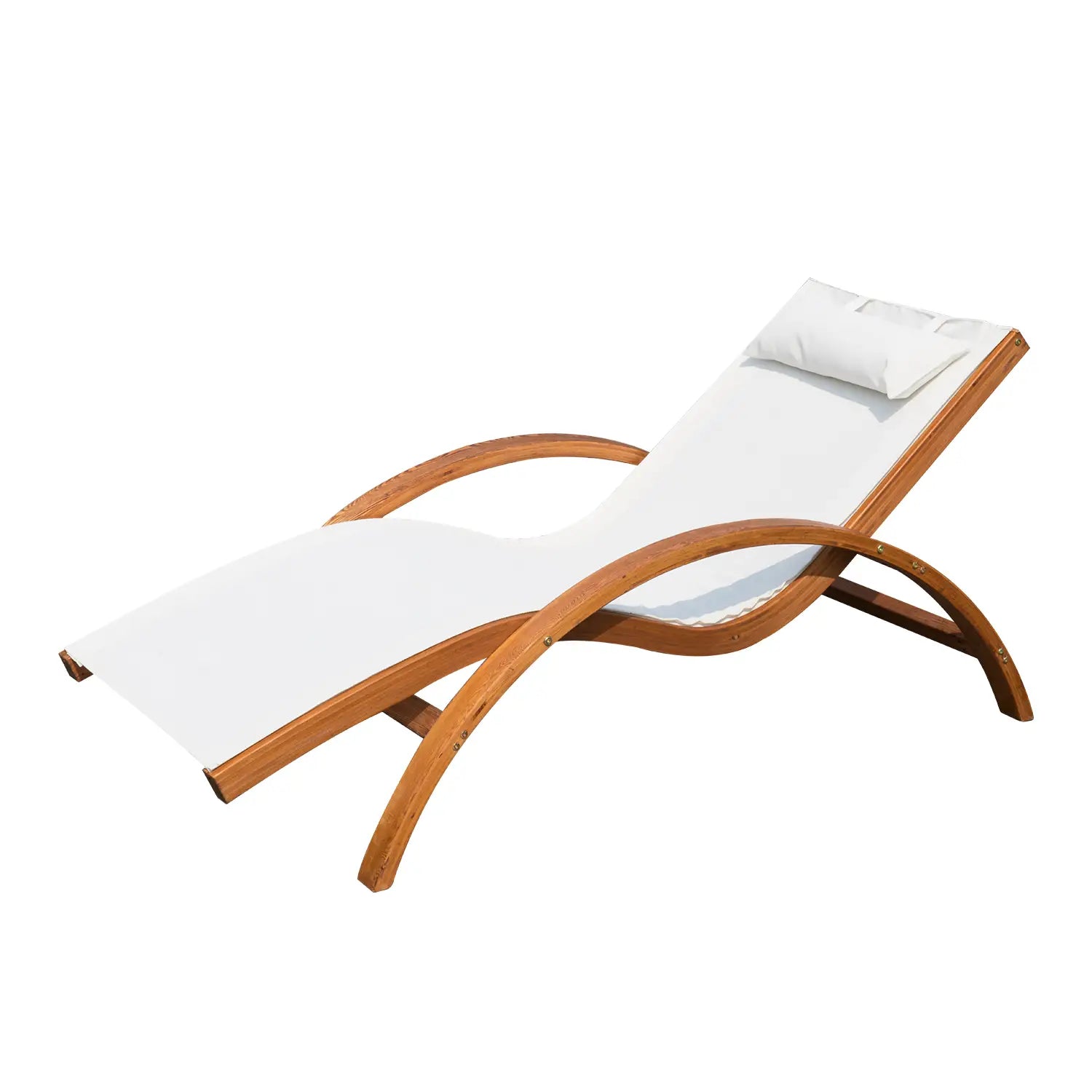 Outdoor Wood Sling Chaise Lounge, Garden Mesh Lounger, Cream Lounger Chairs at Gallery Canada