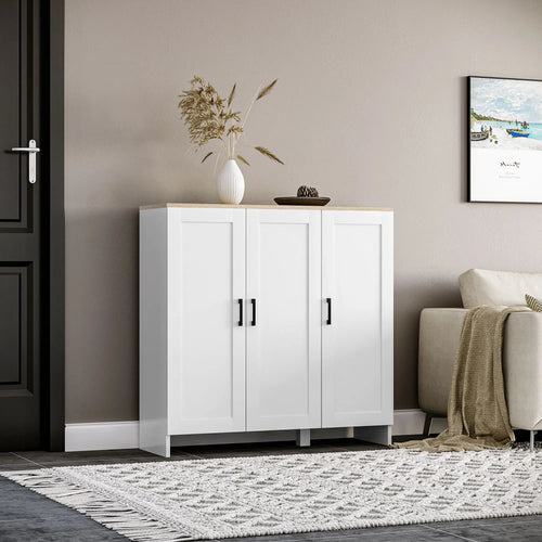 Modern Sideboard Buffet Cabinet, 3 Doors Adjustable Shelves, White