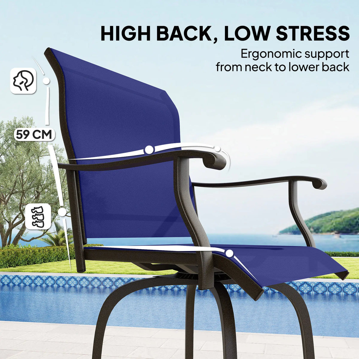 Swivel Bar Stools Set Of 2, Steel Frame, Navy Blue Bistro Sets at Gallery Canada
