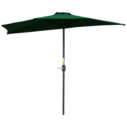9.8ft Half Umbrella, Semi Round Patio Parasol, Crank Handle, Top Vent, Green