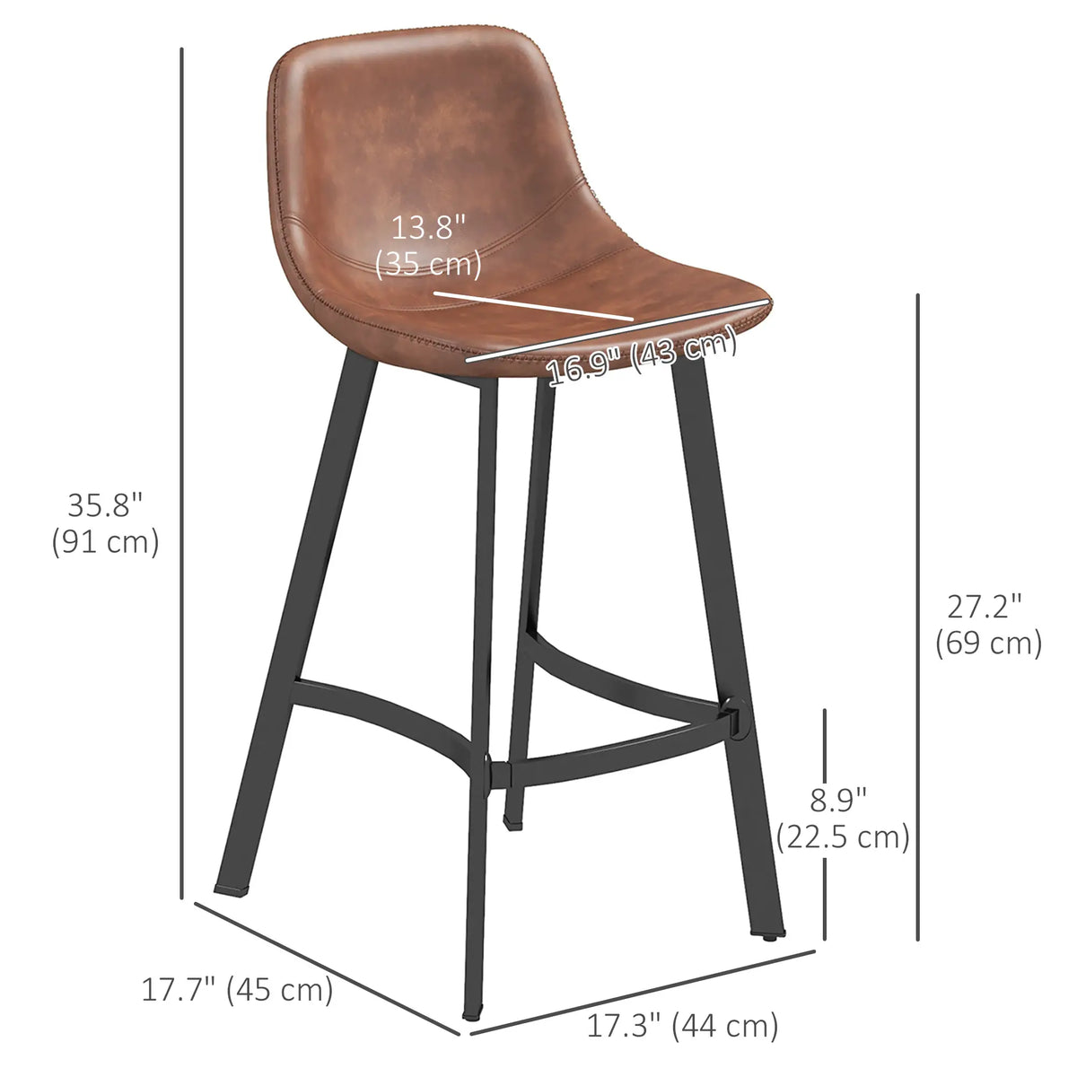Counter Height Stools Set of 2, Upholstered Kitchen Stool with Back, Steel Legs Bar Stools at Gallery Canada