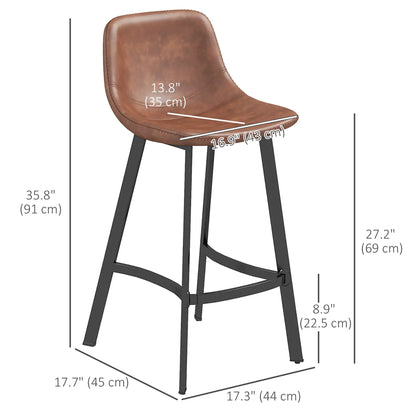 Counter Height Stools Set of 2, Upholstered Kitchen Stool with Back, Steel Legs Bar Stools at Gallery Canada