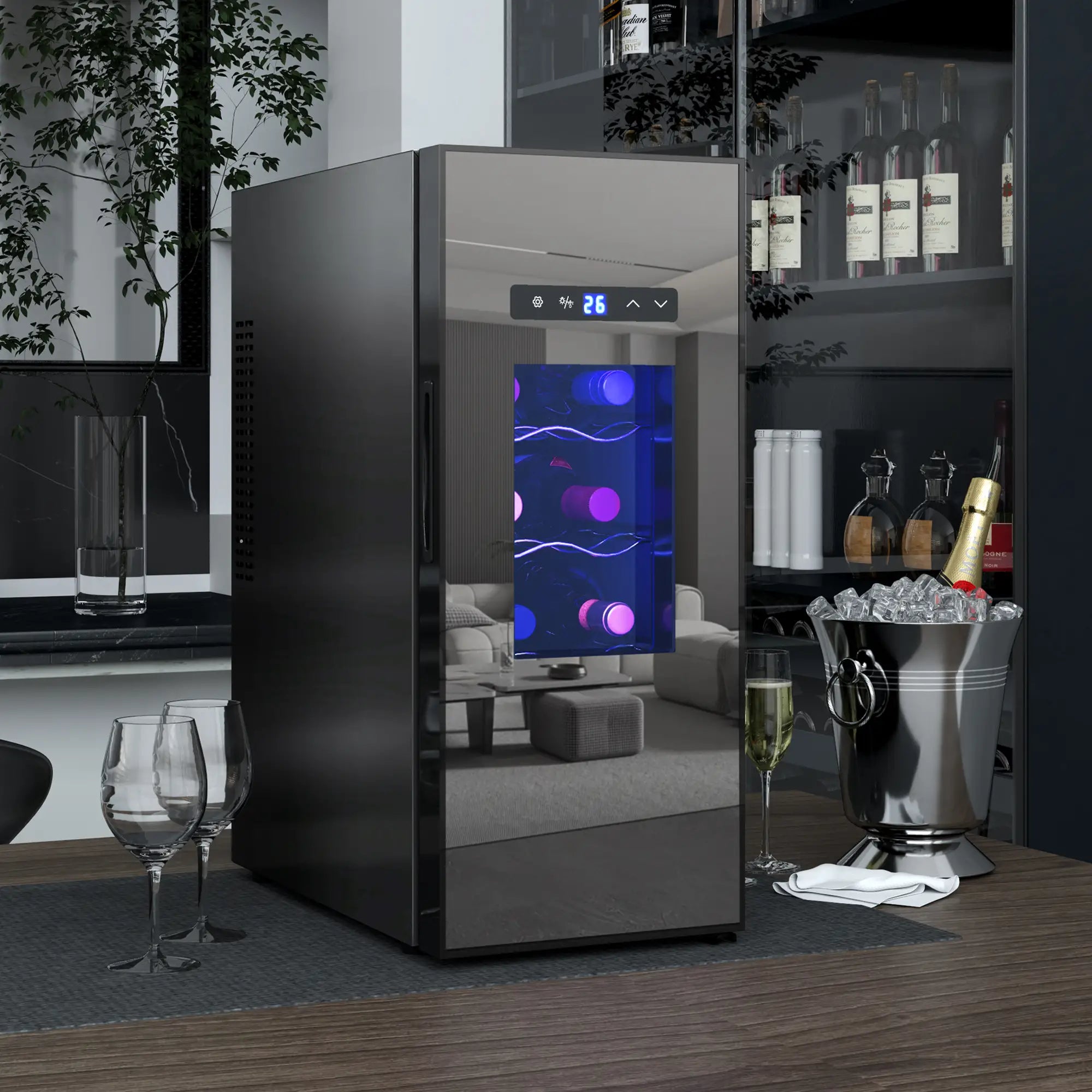 12 Bottle Wine Fridge, Under Counter Cooler, Glass Door, LED Light, Temp Control Small Kitchen Appliances at Gallery Canada