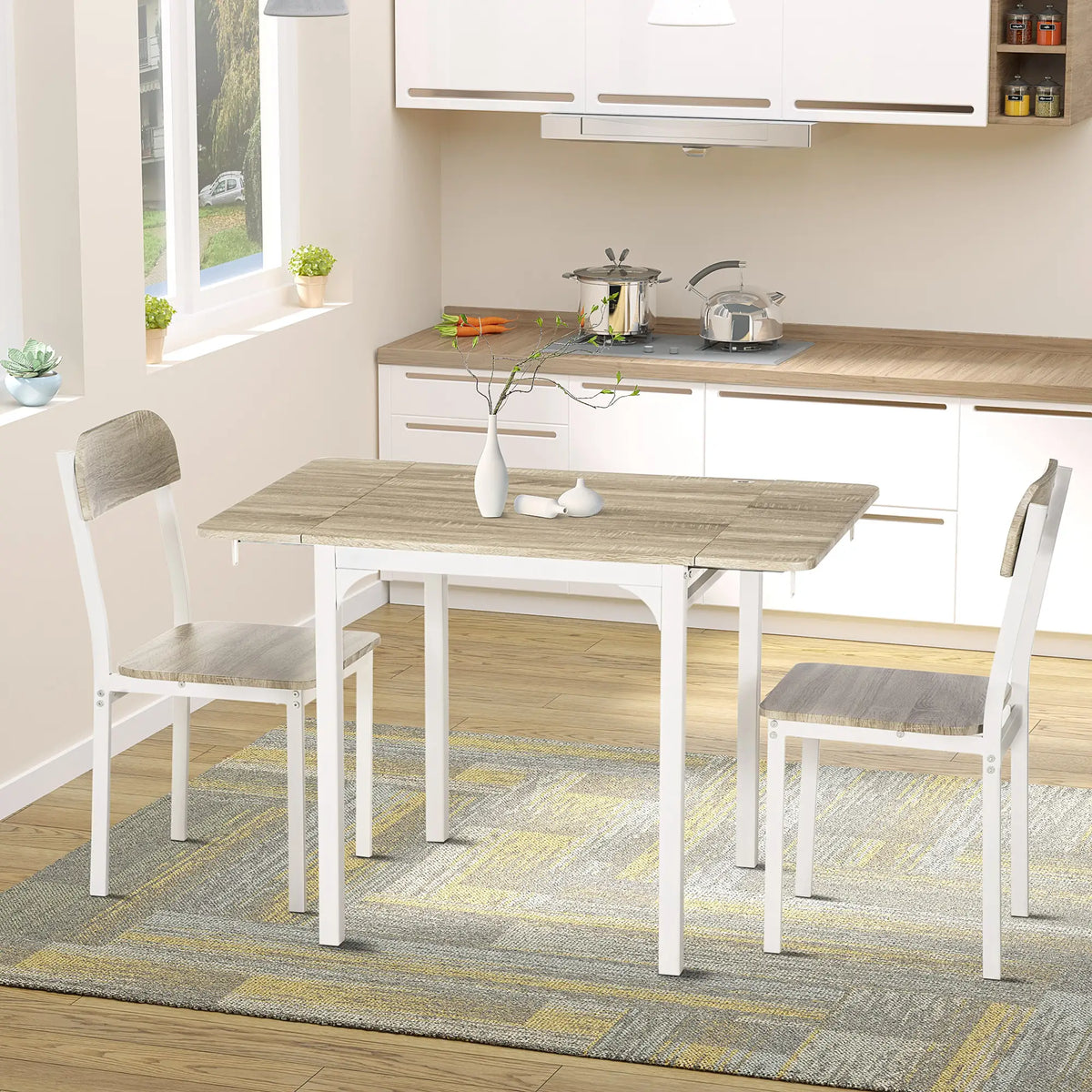 Foldable Dining Table Set for 2, Drop-Leaf Kitchen Table with 2 Chairs Bar Sets at Gallery Canada