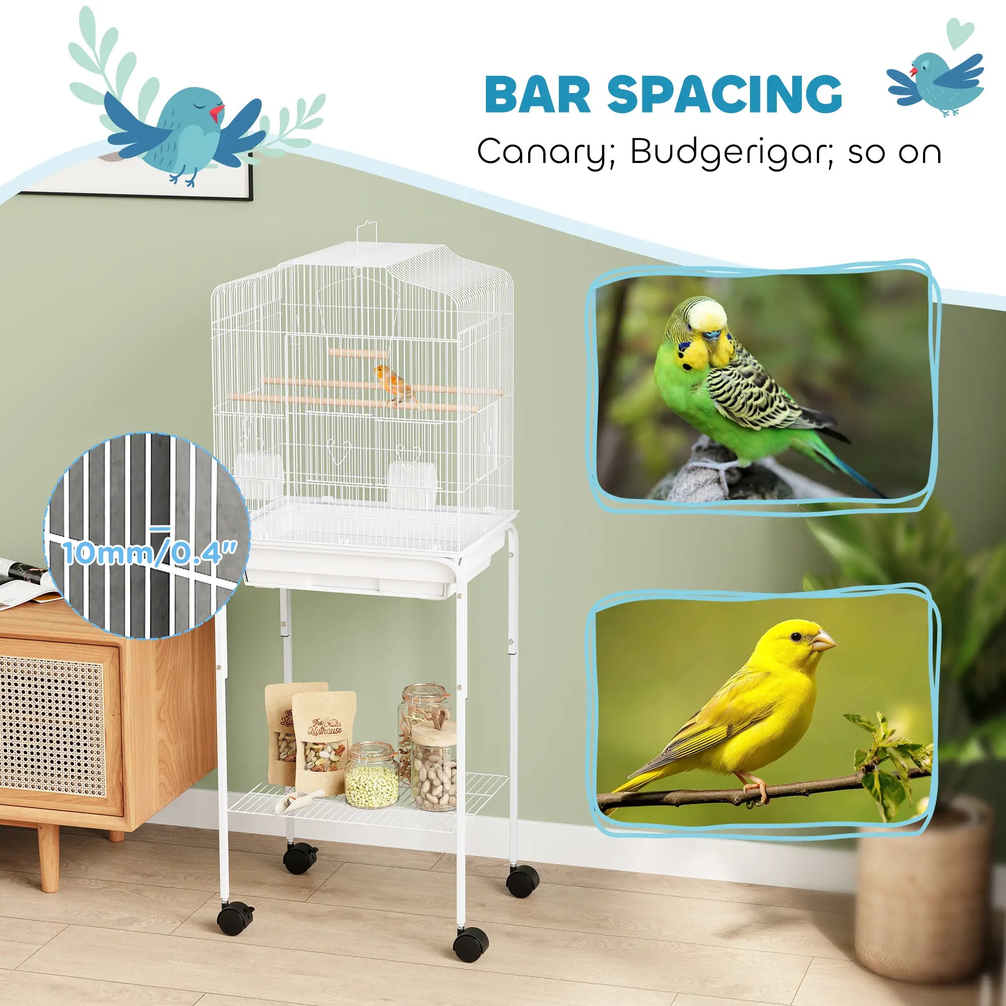 49 Rolling Bird Cage, Cockatoo House, Play Top, Storage Shelf, Wheels, White Bird Cages at Gallery Canada