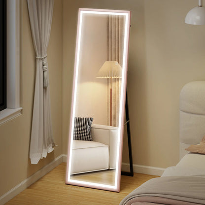 LED Mirror, Dimmable 3 Color Lights, 64" x 21" Rectangular, Pink Full Length Mirrors at Gallery Canada