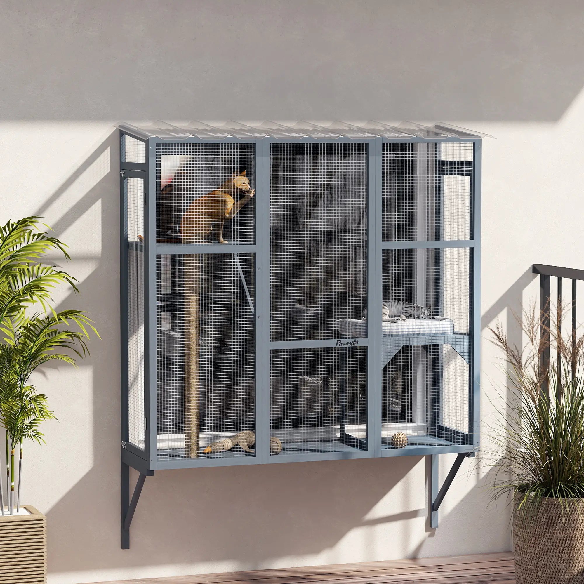 Wooden Catio Outdoor Enclosure, Large Size, Grey Outdoor Cat Enclosures at Gallery Canada