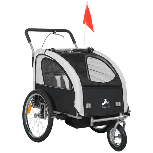2-in-1 Bike Trailer, Foldable 2-Seat Stroller, 5-Point Harness, Black