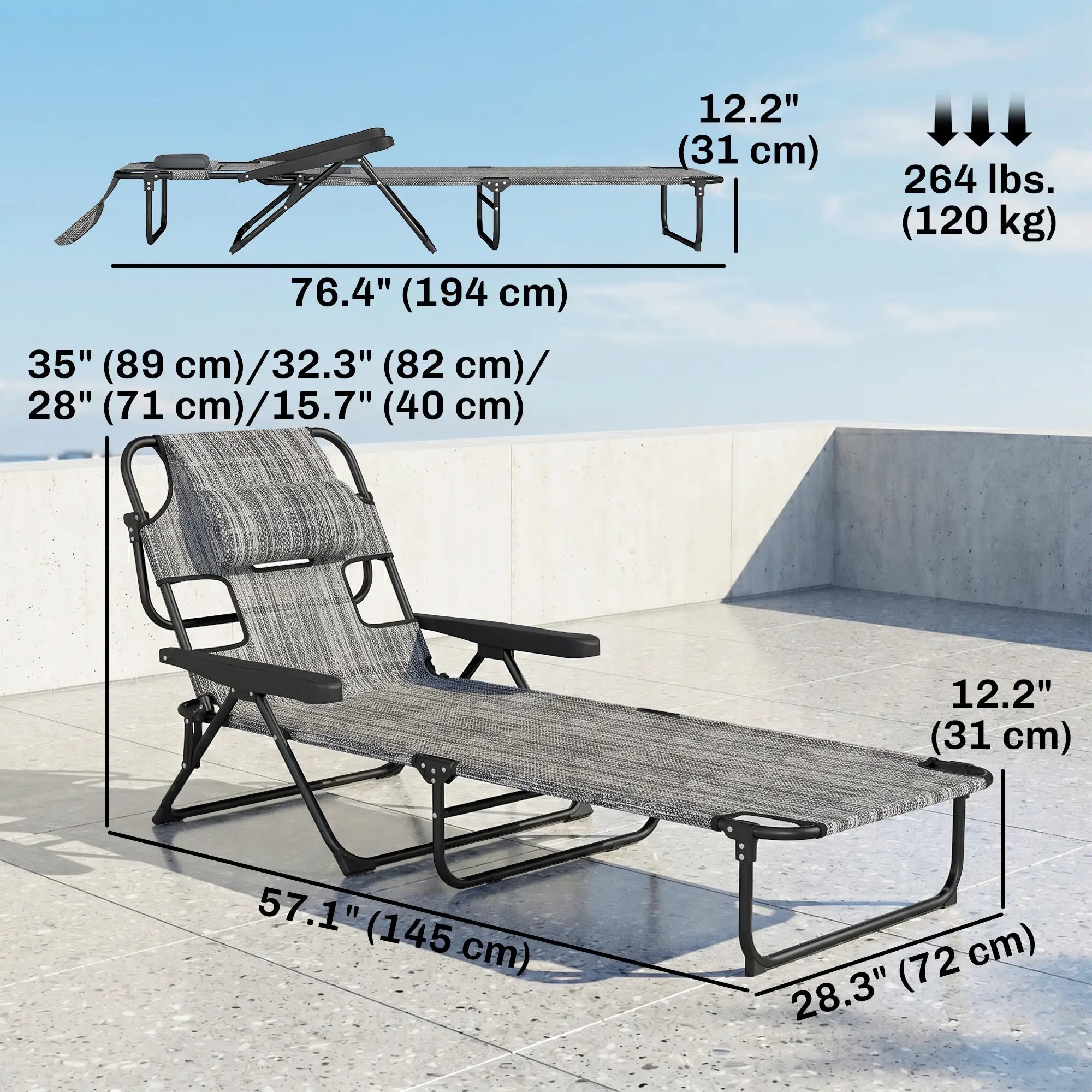 Folding Lounge Chair, Reclining Back, Mixed Grey, Grey Lounger Chairs at Gallery Canada