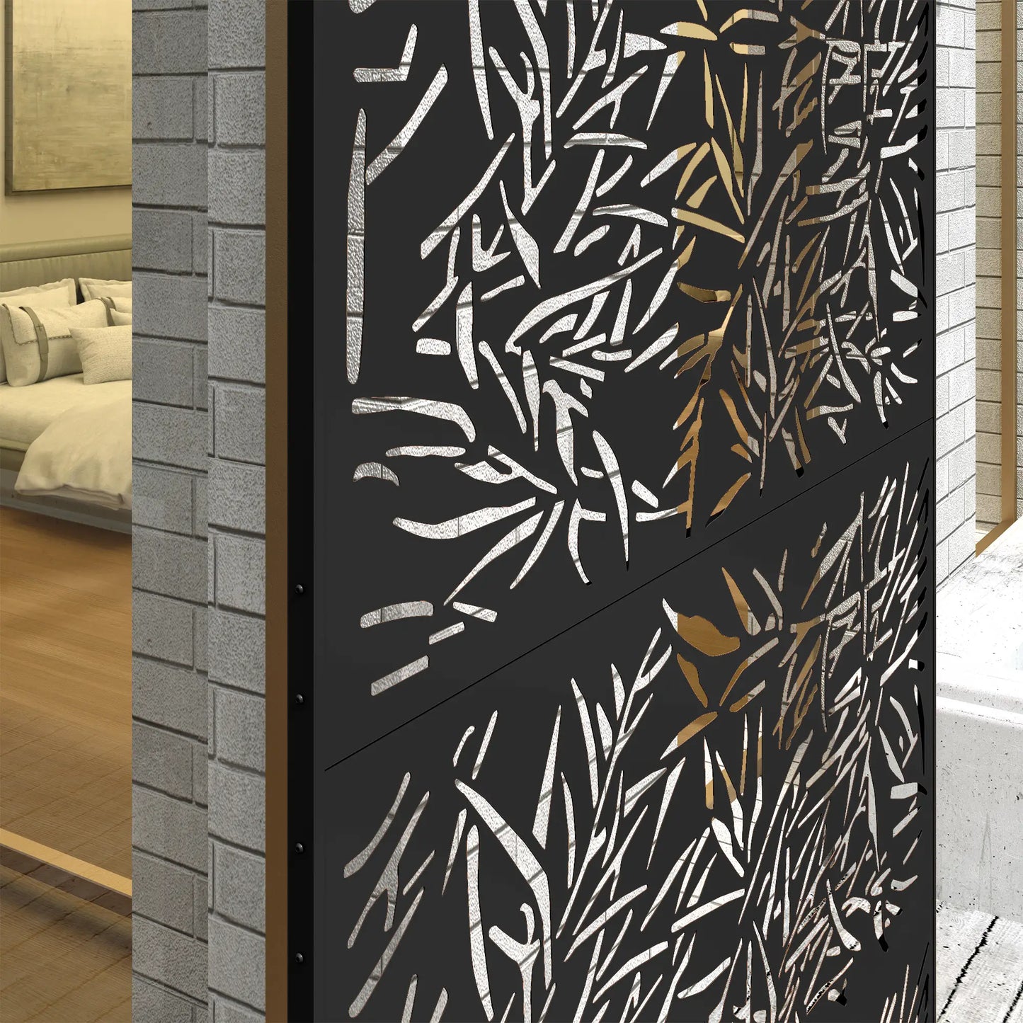 Metal Privacy Screen Freestanding Divider, 78" x 48", Black Side Awnings at Gallery Canada