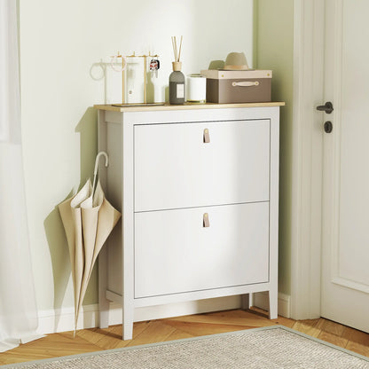 Narrow Shoe Cabinet, 2 Flip Drawers, Adjustable Shelves, Holds 10-14 Pairs, White Shoe Storage Cabinets & Racks at Gallery Canada