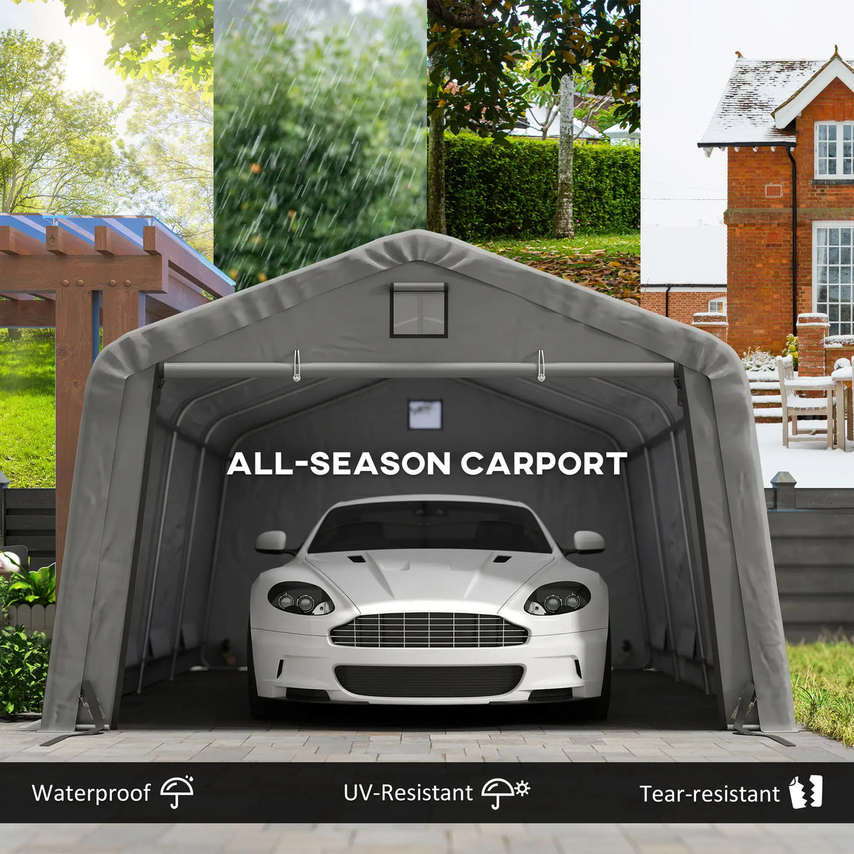 12' x 20' Portable Garage, Heavy Duty Carport Canopy, Light Grey
