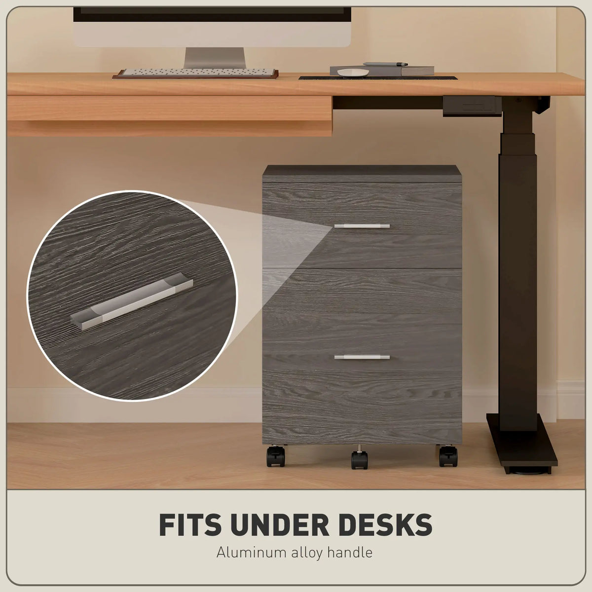 Mobile Vertical File Cabinet, 2 Drawers with Wheels, Letter or A4, Grey Office Cabinets & Cupboards at Gallery Canada