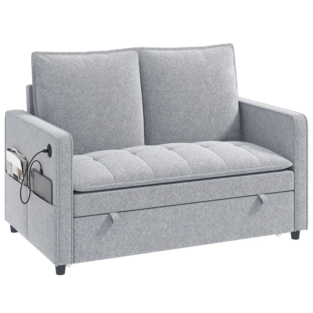 51" Velvet Pull Out Sofa Bed, USB Ports, Grey Sofa Bed Grey at Gallery Canada