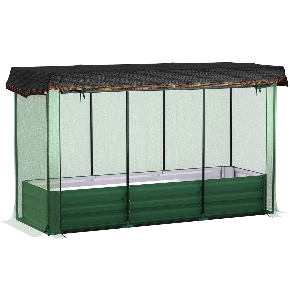 Galvanized Steel Planter Box, Raised Garden Bed, Crop Cage, Shade Cloth Raised Garden Beds Green planter, Green net, Black shade cloth at Gallery Canada