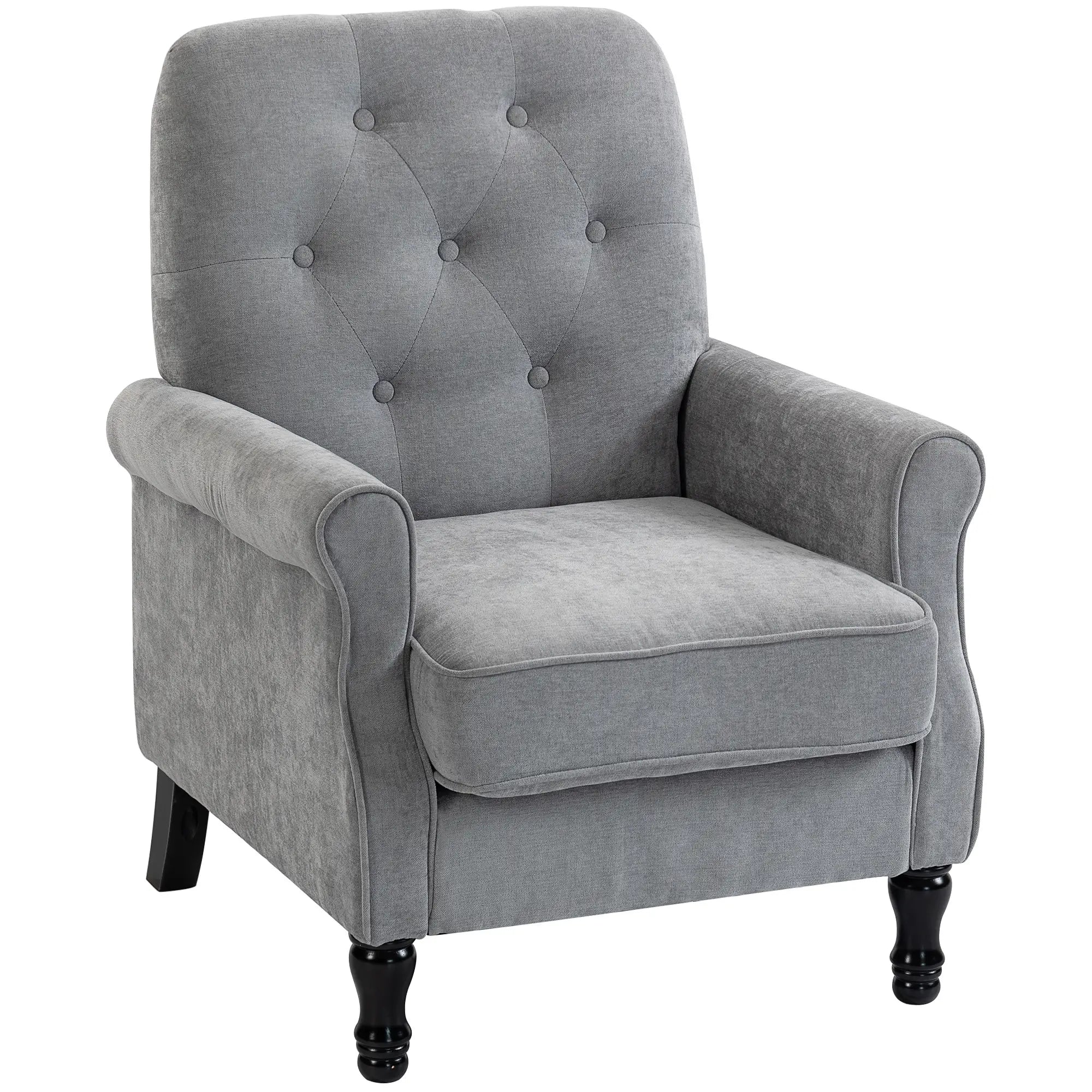 Mid-Century Modern Armchair, Thick Padded Seat, Spring Cushion, Solid Wood Legs, Grey Single Sofas at Gallery Canada