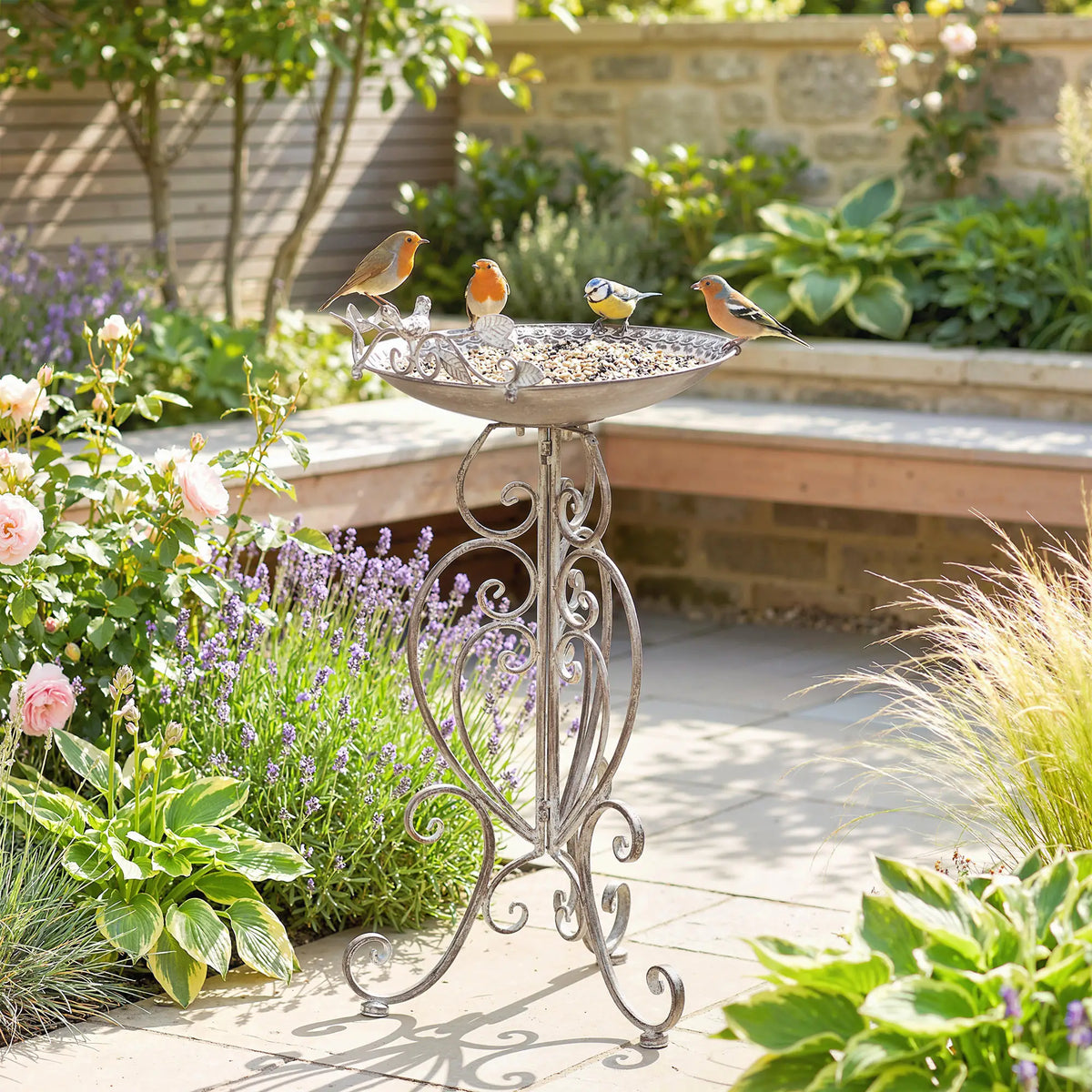 30" Tall Bird Bath With Bird Statues, Vintage Garden Bowl Pedestal, Brown Garden Decor at Gallery Canada