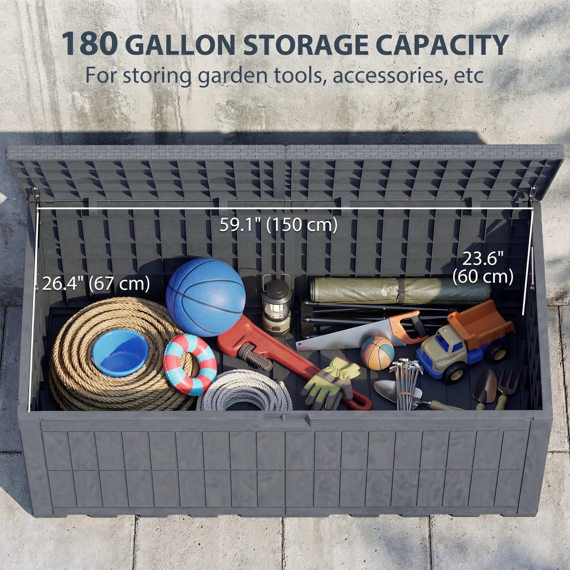 100 Gallon Waterproof Lockable Deck Box, Outdoor Storage, Gas Rods Patio Storage Boxes at Gallery Canada