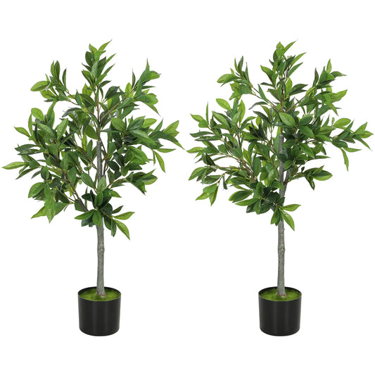Fake Plants Set of 2, Lifelike Laurel Artificial Trees, 345 PEVA Leaves, Indoor Outdoor Decor, Green Artificial Trees Green at Gallery Canada