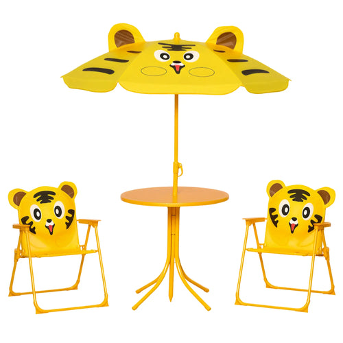 Kids Folding Picnic Table Chair Set with Adjustable Umbrella, Yellow