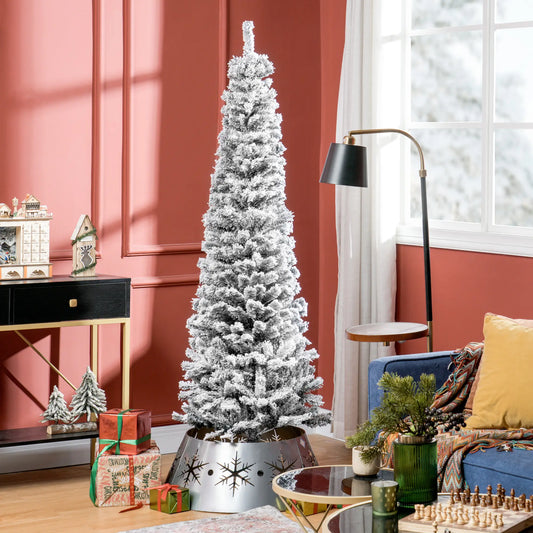 6ft Flocked Pencil Christmas Tree, Realistic Branch Tips, Black Pencil Christmas Trees Black at Gallery Canada