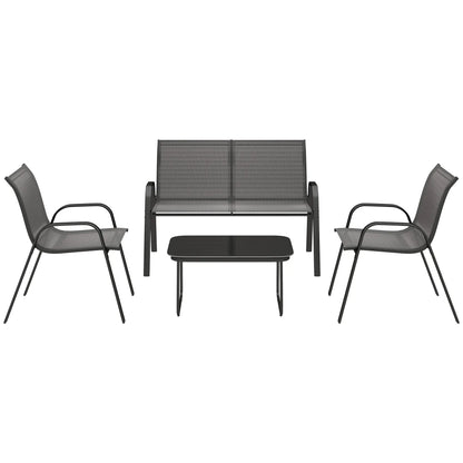 4-Piece Outdoor Furniture Set, 2 Stackable Chairs, Loveseat, Glass Coffee Table, Black Patio Furniture Sets Black at Gallery Canada