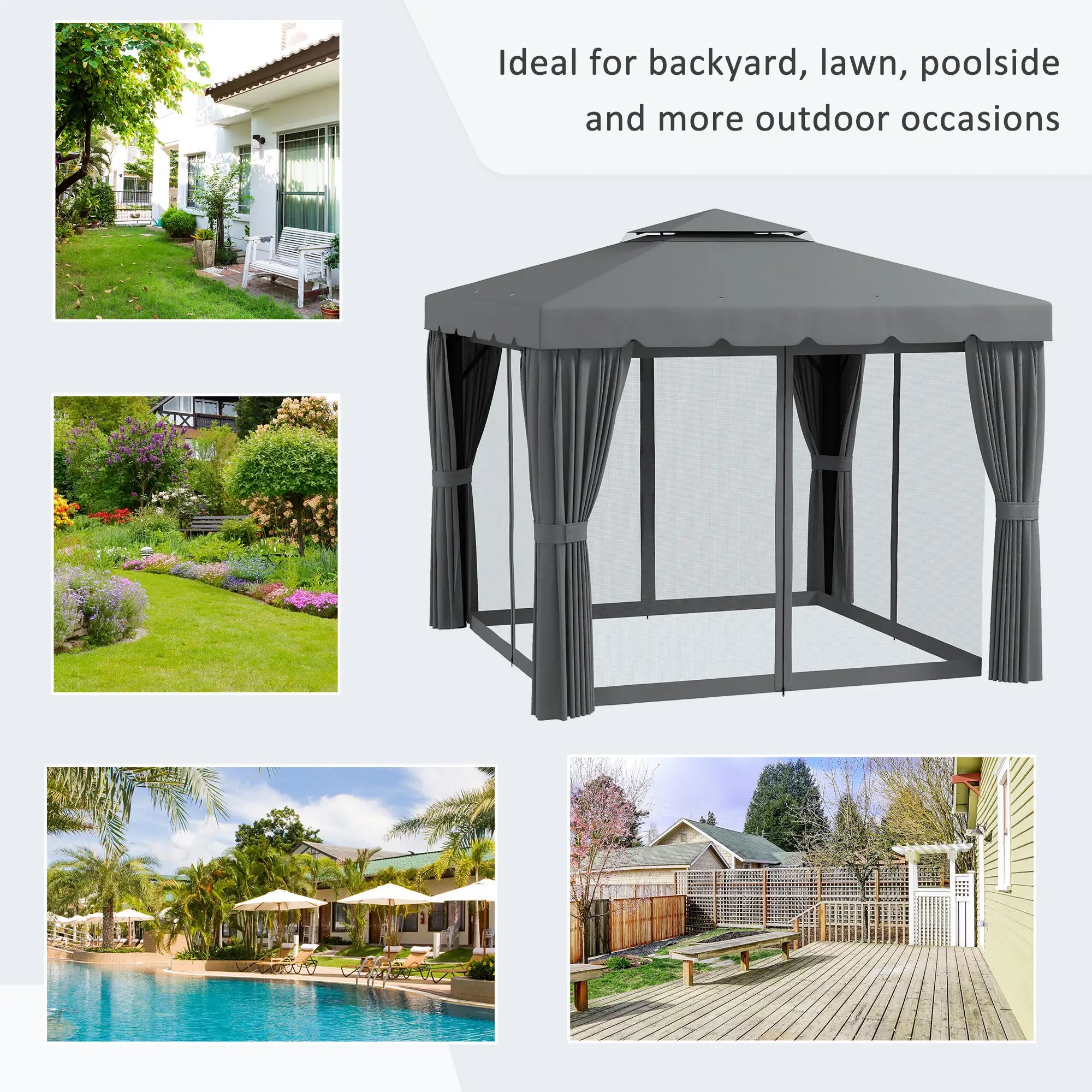 10' X 10' Gazebo With Curtains & Mesh Screen, Light Grey Gazebos at Gallery Canada