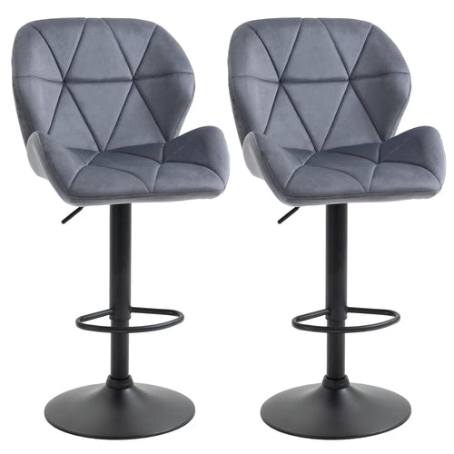 Adjustable Height Fabric Bar Stool Set of 2, Swivel Seat, Grey