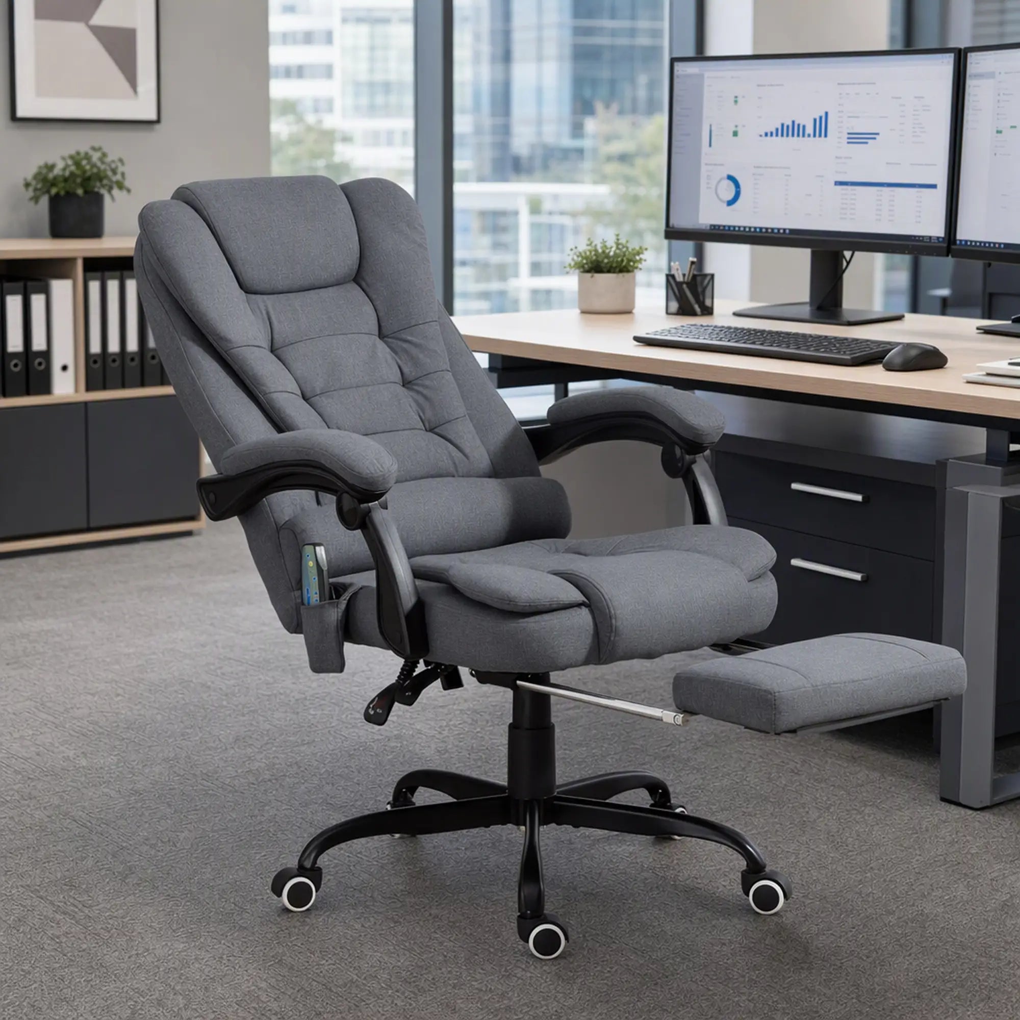 7-Point Vibrating Massage Chair, Reclining Office Chair with Footrest, Grey Massage Chairs at Gallery Canada