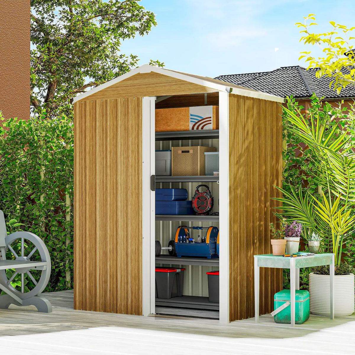 4.5 x 3ft Metal Garden Shed, Waterproof Outdoor Storage, Lockable Door Sheds at Gallery Canada