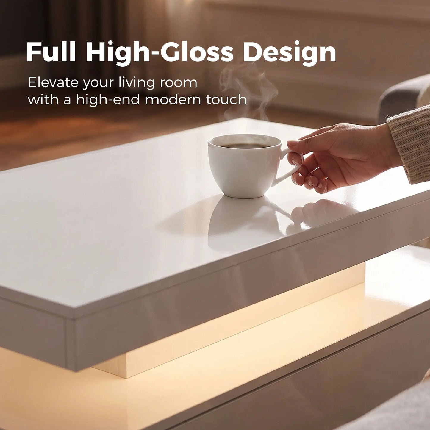 LED Coffee Table With Storage, 2-Tier, White Coffee Tables at Gallery Canada